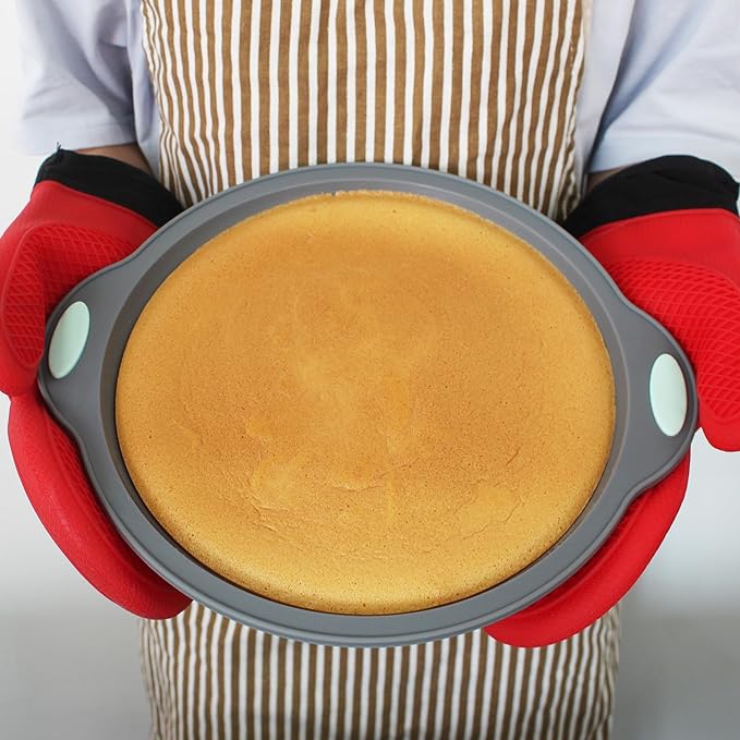 To encounter 9 Inch Silicone Round Cake Pans, 2 Pack Nonstick Silicone Baking Pans Set, Food Grade Cake Molds, with Metal Reinforced Frame More Strength