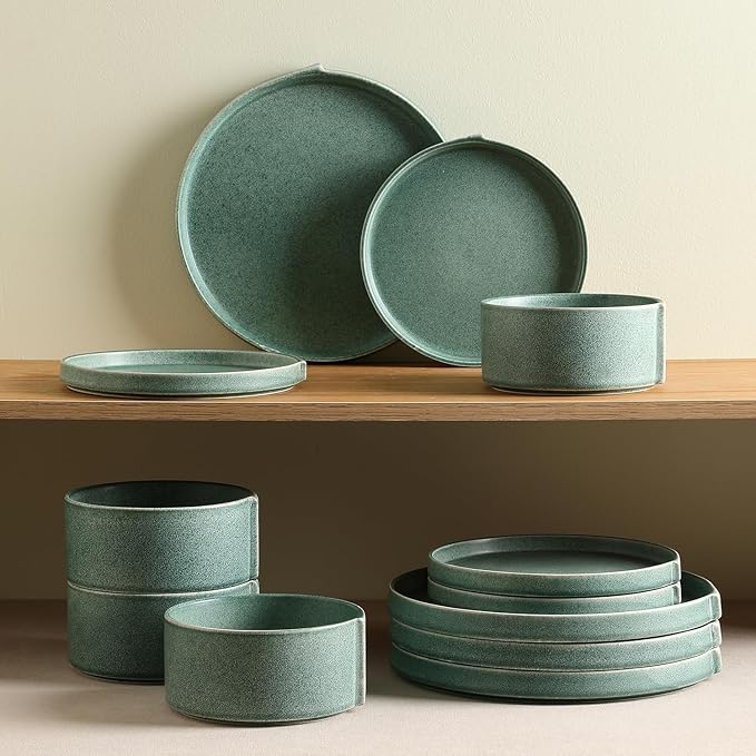 Stone Lain Bao 12-Piece Dinnerware Set Stoneware, Green