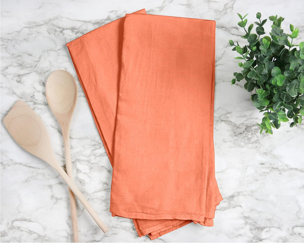 RUVANTI Flour Sack Towels 6 Pack 28x28 Inch, 100% Cotton Tea Towel, Reusable, Machine Washable, Absorbent BarTowels - Dish Cloth Perfect for Drying Dishes & Cleaning - Orange
