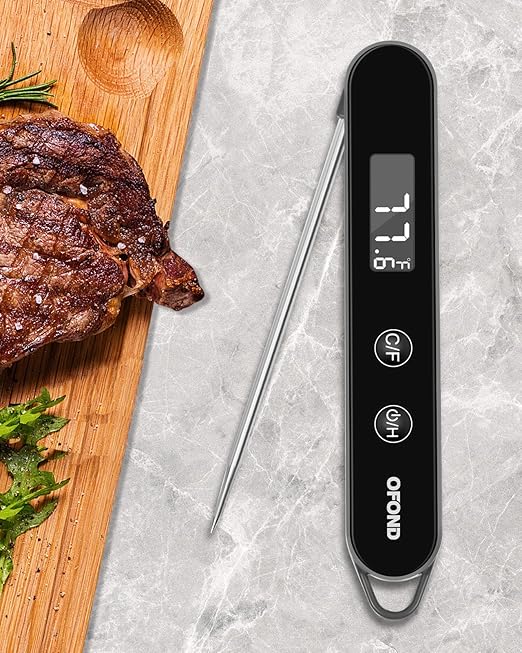 Meat Thermometer Digital for Cooking and Grilling,Instant Read Food Thermometer with Battery,Folding Accurate Probe Kitchen Thermometer for BBQ,Backlit LCD,Store by Magnet and Hook (Black)