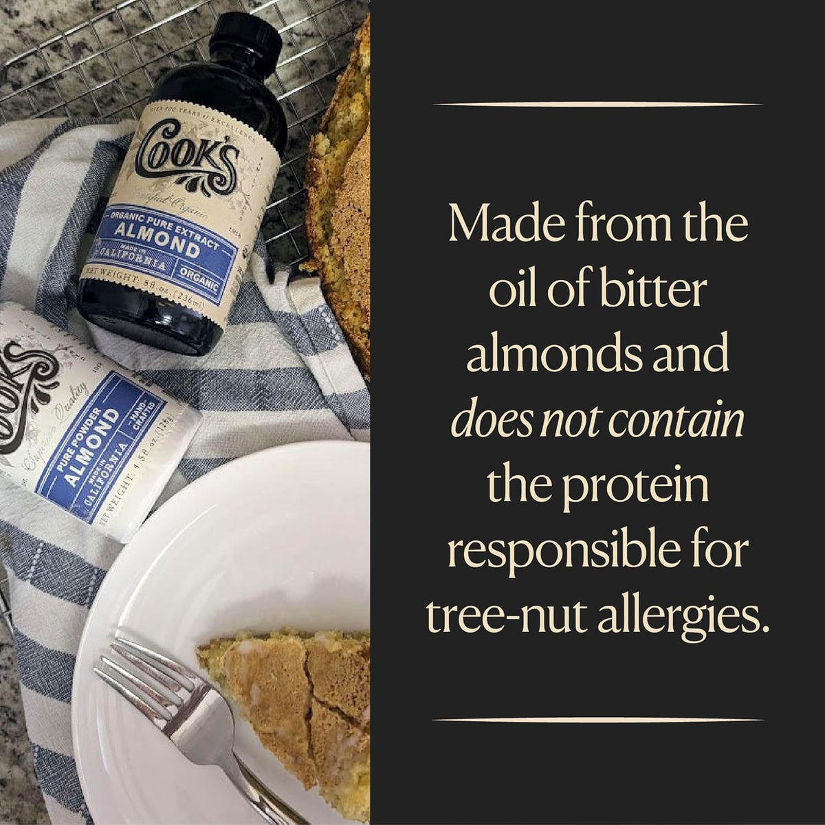Cook’s, Pure Almond Extract for Baking, Cooking, and Mixology, Allergen Free Almond Flavoring Extract, 32 oz