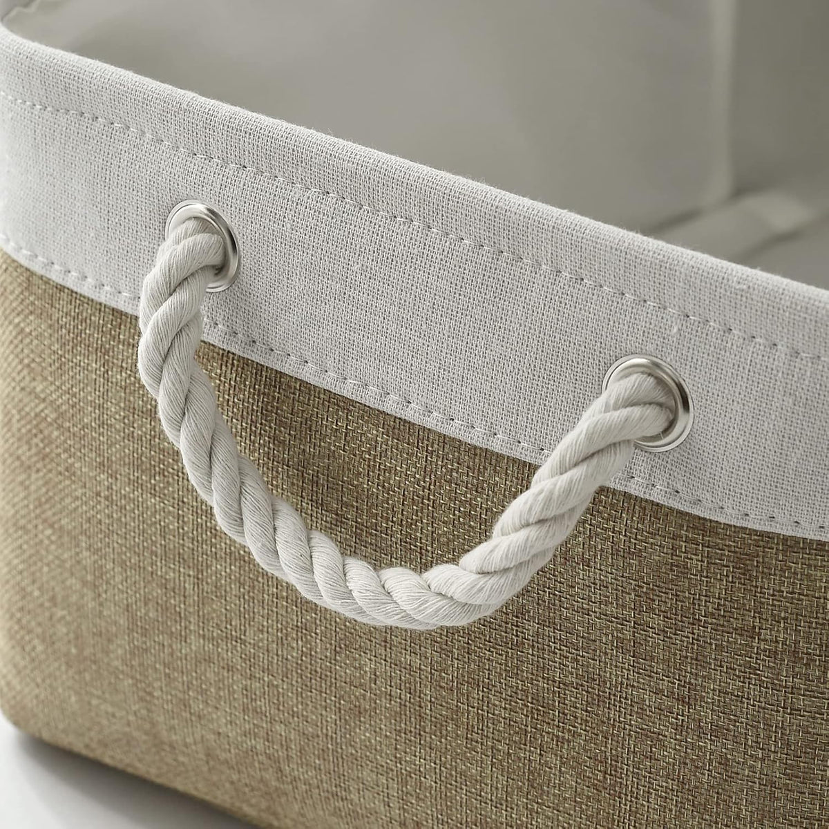 TheWarmHome Storage Basket for Organizing- 15.7x11.8x8.2 inch 1 Pack Fabric Storage Cubes for Shelves Organizer Book Gift Laundry Box Cloth Toy (Whiet & Khaki)