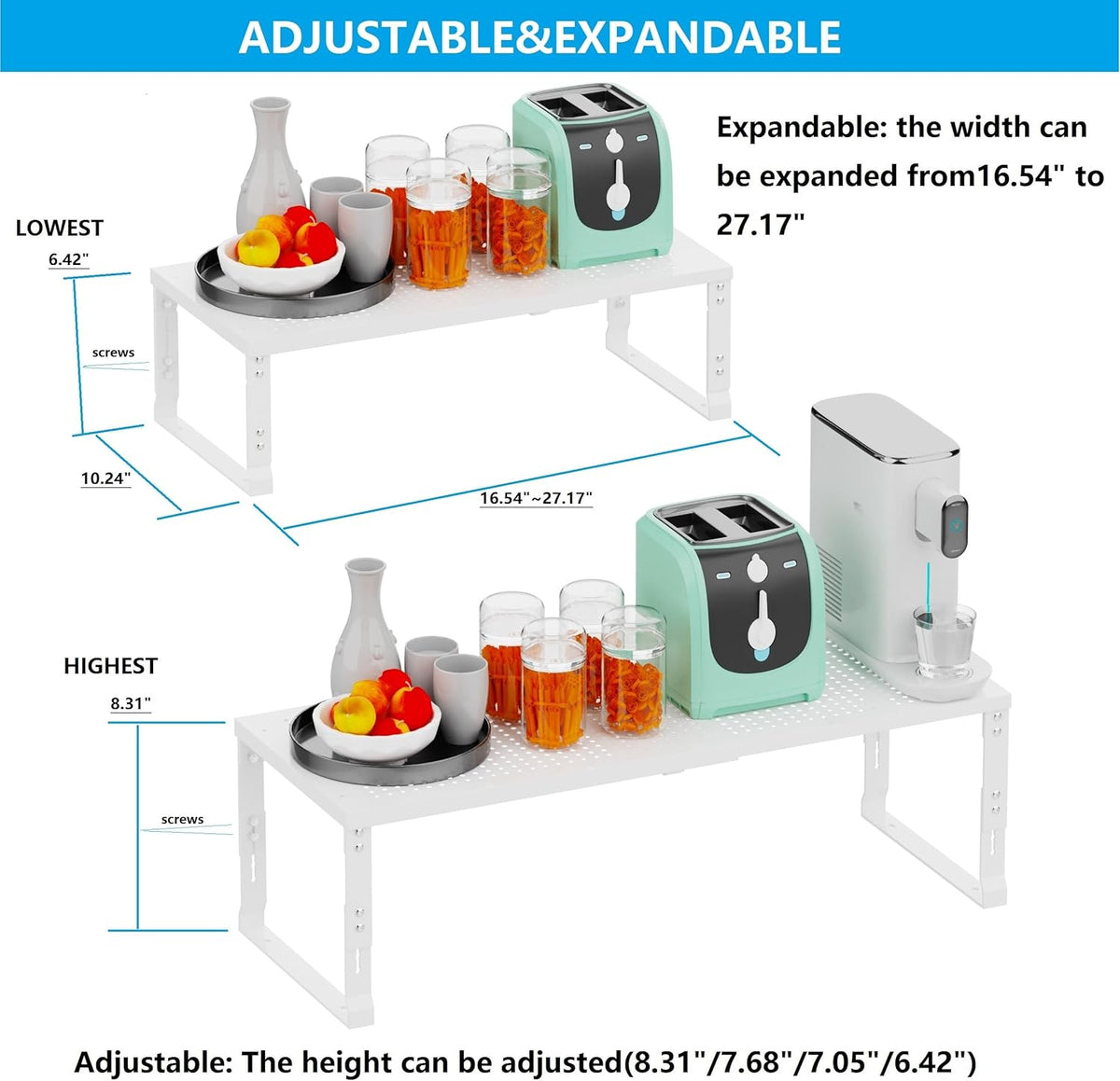 Expandable Spice Rack,Stackable Storage for Cabinet, Multi-Functional Kitchen Shelving,Height-Adjustable,Sustainable Organizer Solution(3Packs/White/Large)