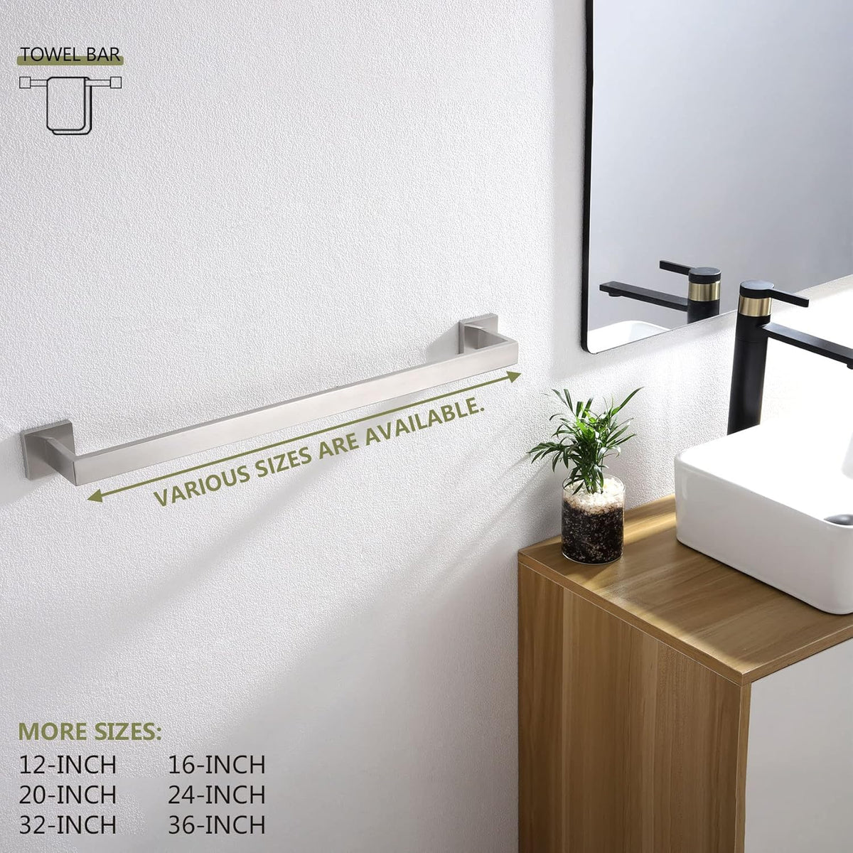KOKOSIRI 20-Inch Single Towel Bar, Bathroom Kitchen Towel Holder, Wall Mounted T-304 Stainless Steel Towel Rack 2 Pack, Brushed Nickel, B4003BR-L20-P2