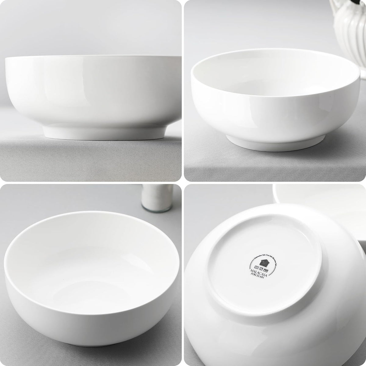 MALACASA Large Serving Bowls - 60 OZ (8") Salad Bowls Set of 2, White Mixing Bowls for Kitchen, Soup, Pasta and Dinner, Large Salad Bowls Set, Dishwasher & Oven Safe, Series REGULAR