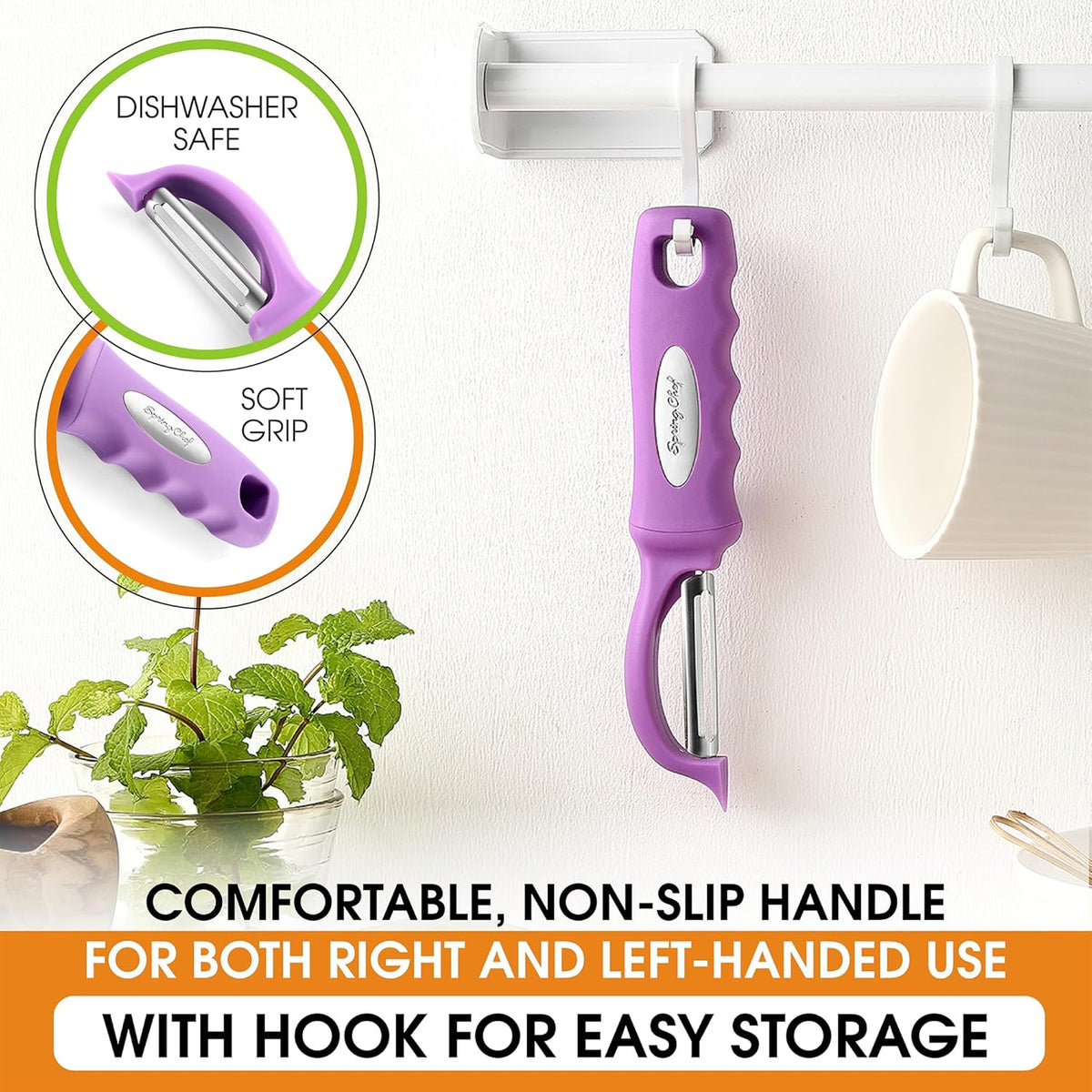 Spring Chef Premium Swivel Vegetable Peeler, Comfortable Handle and Ultra Sharp Stainless Steel Blades - Perfect Kitchen Peeler For Veggie, Fruit, Potato, Carrot, Apple - Orchid