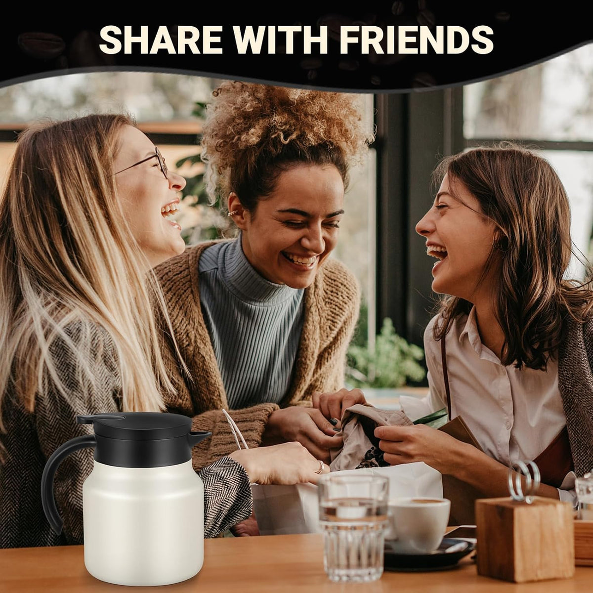 27Oz Thermal Coffee Carafes For Keeping Hot/Cold, Stainless Steel Coffee Carafe, Dustproof Insulated Water Carafe for Party/Home,Cream