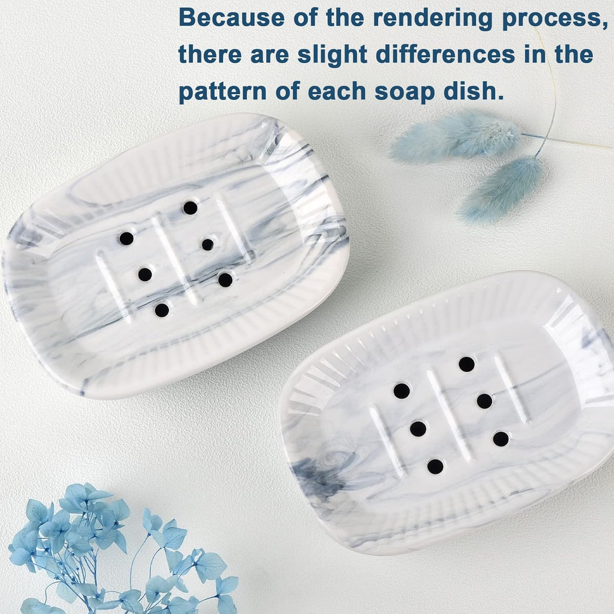 Ceramic Soap Dish, Self-draining Soap Holder, Double Layer Bar Soap Holder Marble Blue, Draining Soap Dishes for Bathroom Shower Kitchen, Easy to Clean, Keep Soap Dry, ANTIS'S HOME