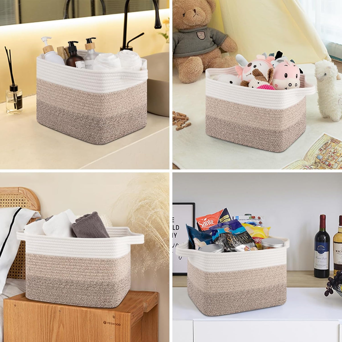 Storage Baskets for Organizing, Woven Baskets for Shelves, Rectangle Decorative Organizer for Storage Clothes, Toy, Books, Towels Nursery Bins 3 Pack (Gradient Yellow)