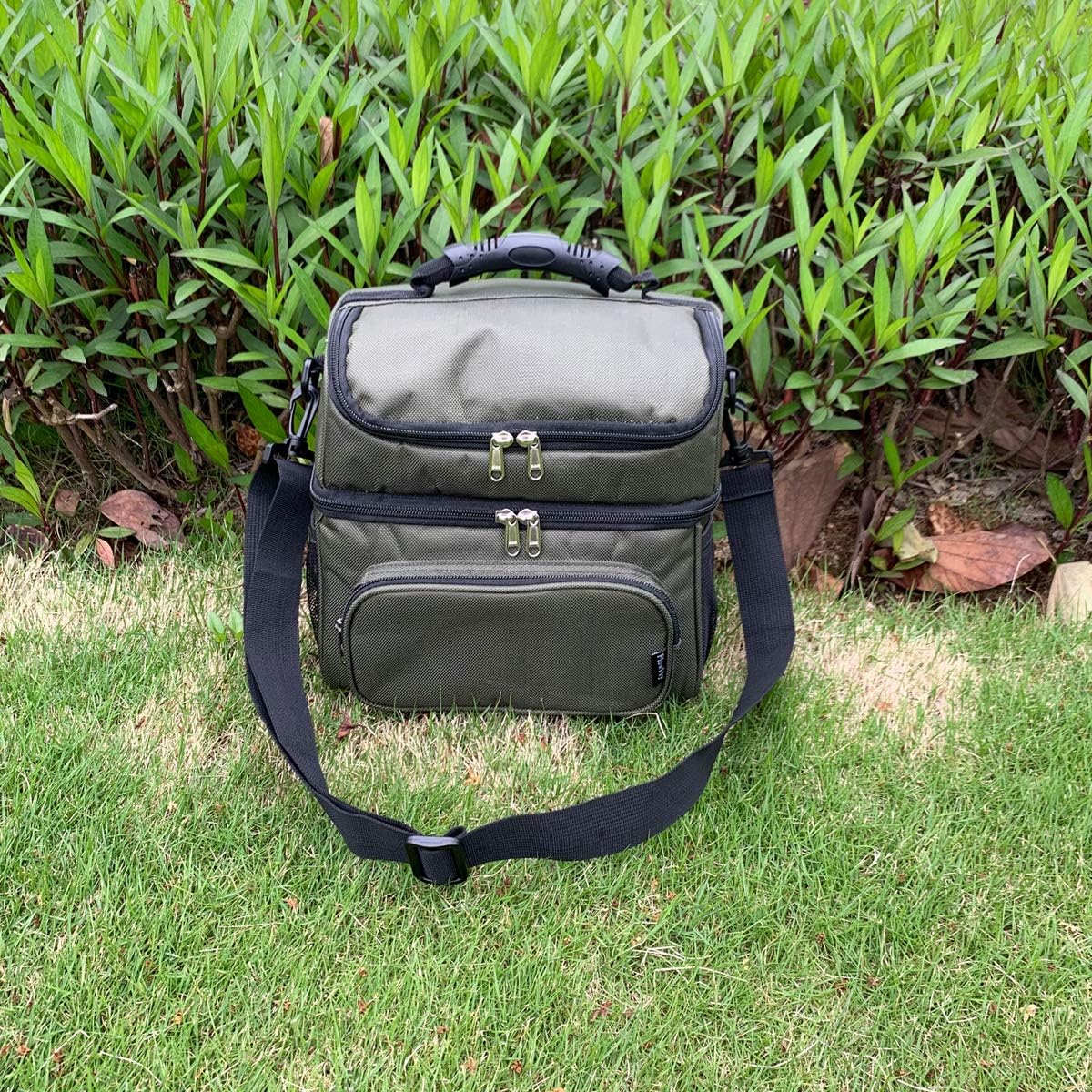 FlowFly Double Layer Cooler Insulated Lunch Bag Adult Lunch Box Large Tote Bag for Men, Women, With Adjustable Strap,Front Pocket and Dual Large Mesh Side Pockets