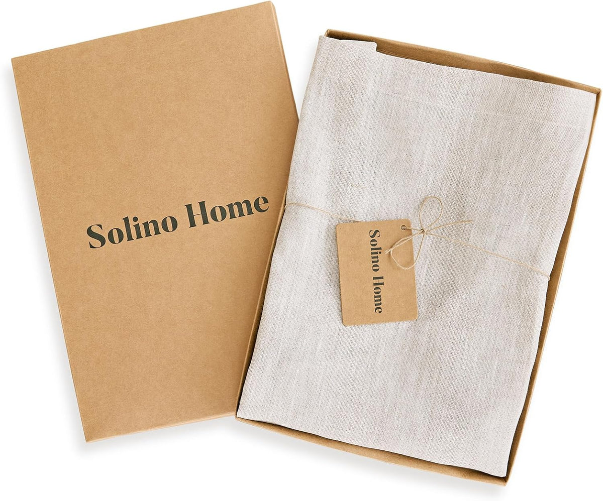 Solino Home 100% Pure Linen Apron for Women & Men - Light Natural Stripe Full Midi Bib Apron, Adjustable Neck Strap with Center Pockets for Kitchen, Chef - Handcrafted from European Flax