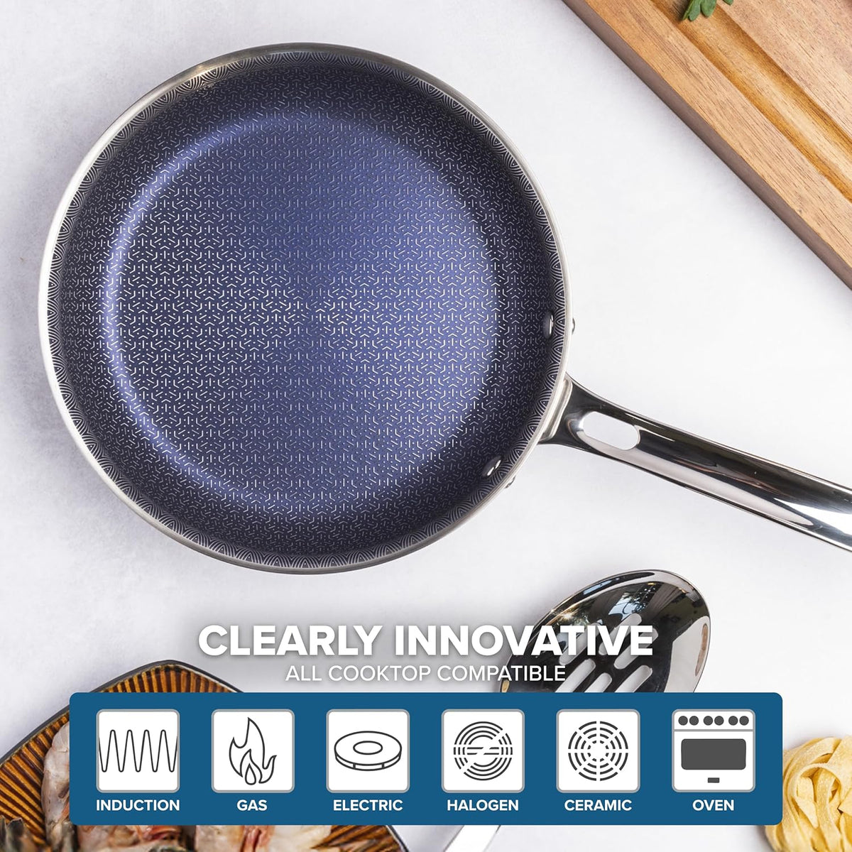 Viking 3-Ply Non Stick Frying Pan, 8 Inch Hybrid Plus Stainless Steel Kitchen Cookware, Silver