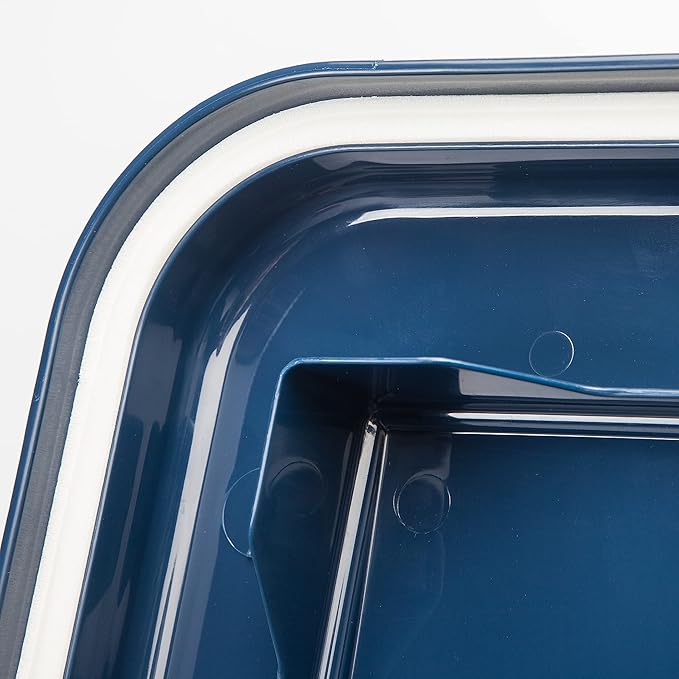 IRIS USA 30 Lbs / 33 Qt WeatherPro Airtight Pet Food Storage Container with Attachable Casters, For Dog Cat Bird and Other Pet Food Storage Bin, Keep Fresh, Translucent Body, Easy Mobility, Navy