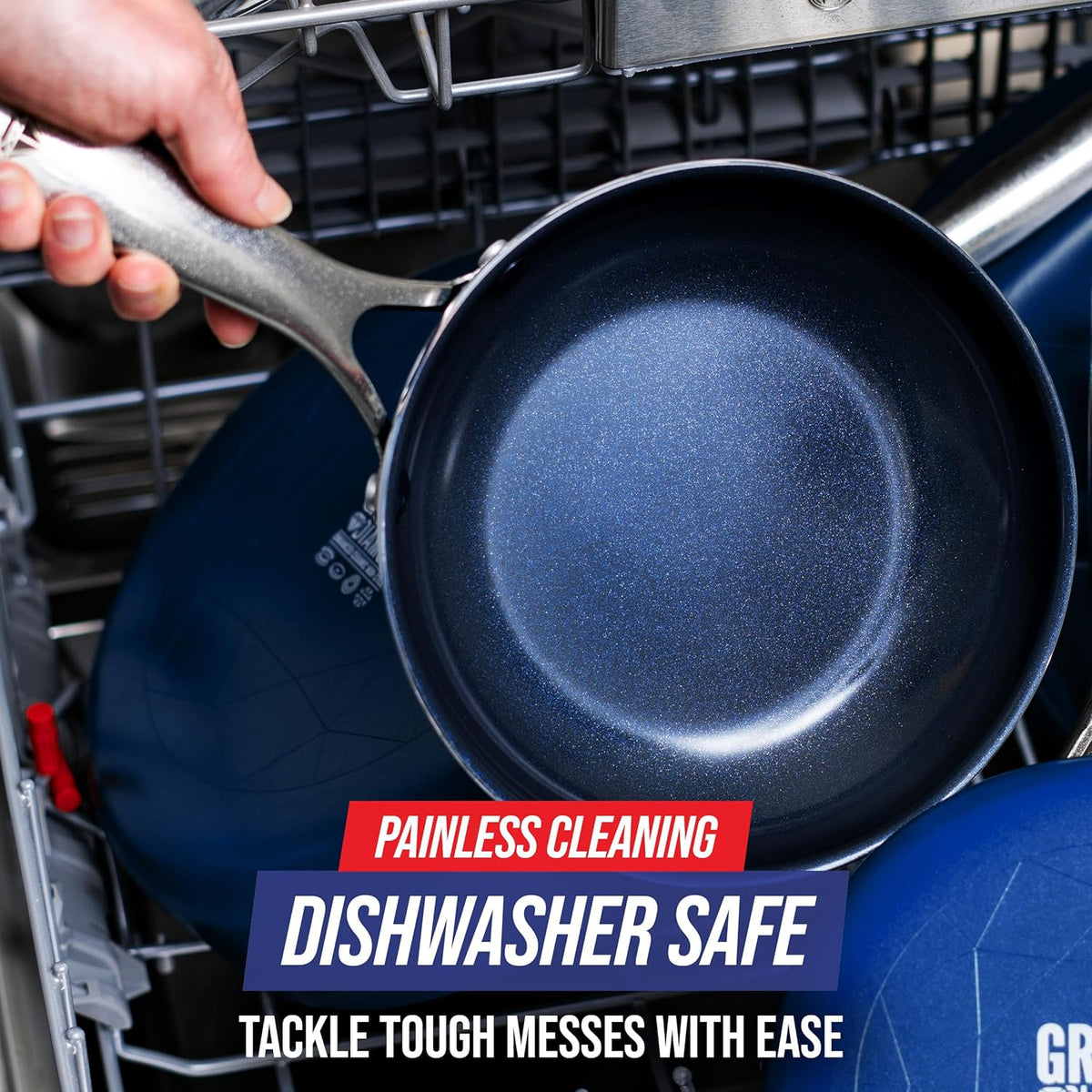 Blue Diamond 10" Nonstick Frying Pan Skillet, Diamond Infused PFAS & PTFE-Free Ceramic Pot, Dishwasher & Oven Safe, Stay Cool Handle, Durable Non Toxic Metal Utensil Safe, Egg & Omelet Pan, Blue