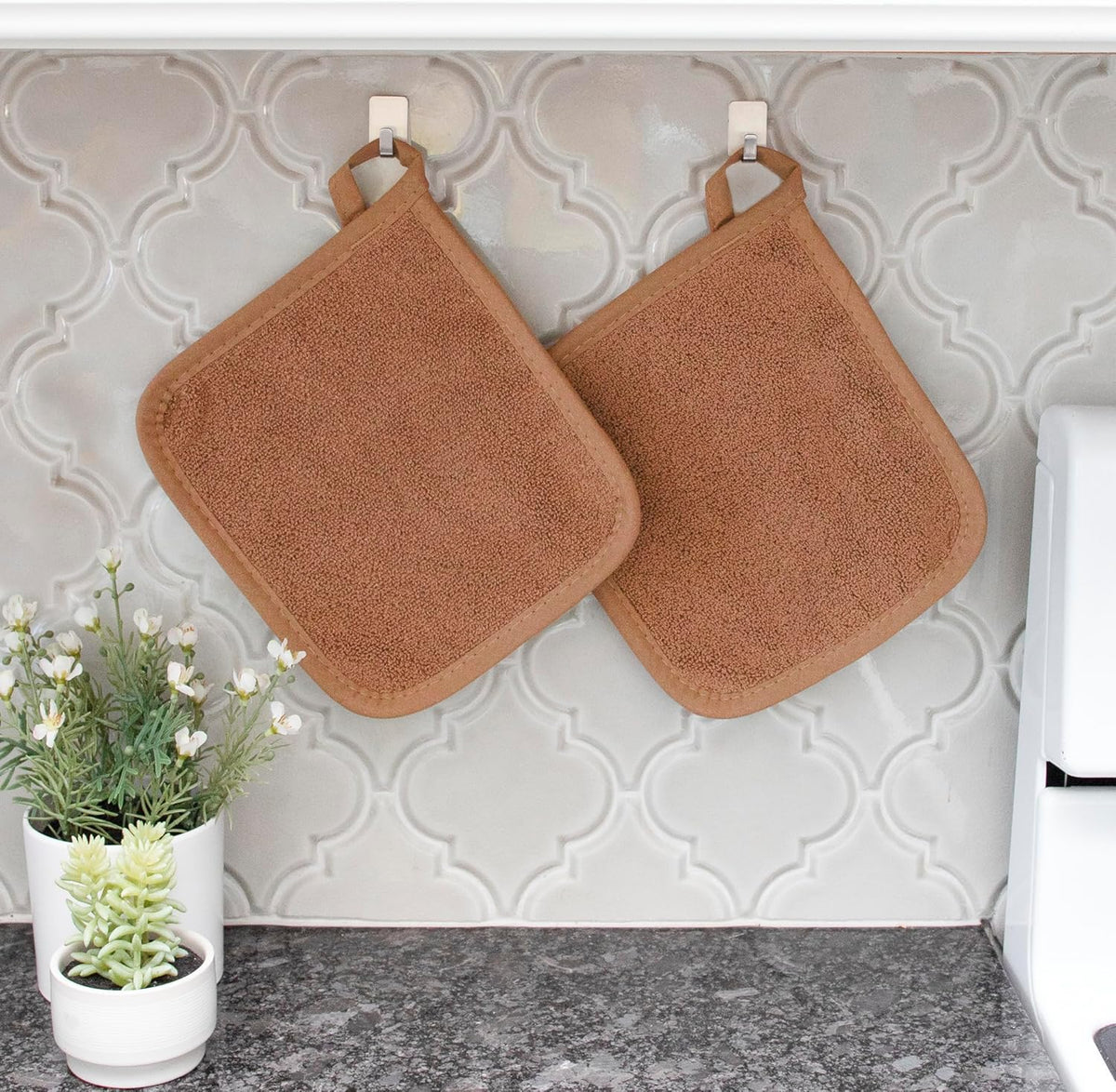 RITZ Terry Potholder & Hot Pad: Unparalleled Heat Resistant, Durable 100% Cotton – Ergonomically Designed for Optimal Grip – Easy-Care Machine Washable – 2-Pack, Copper