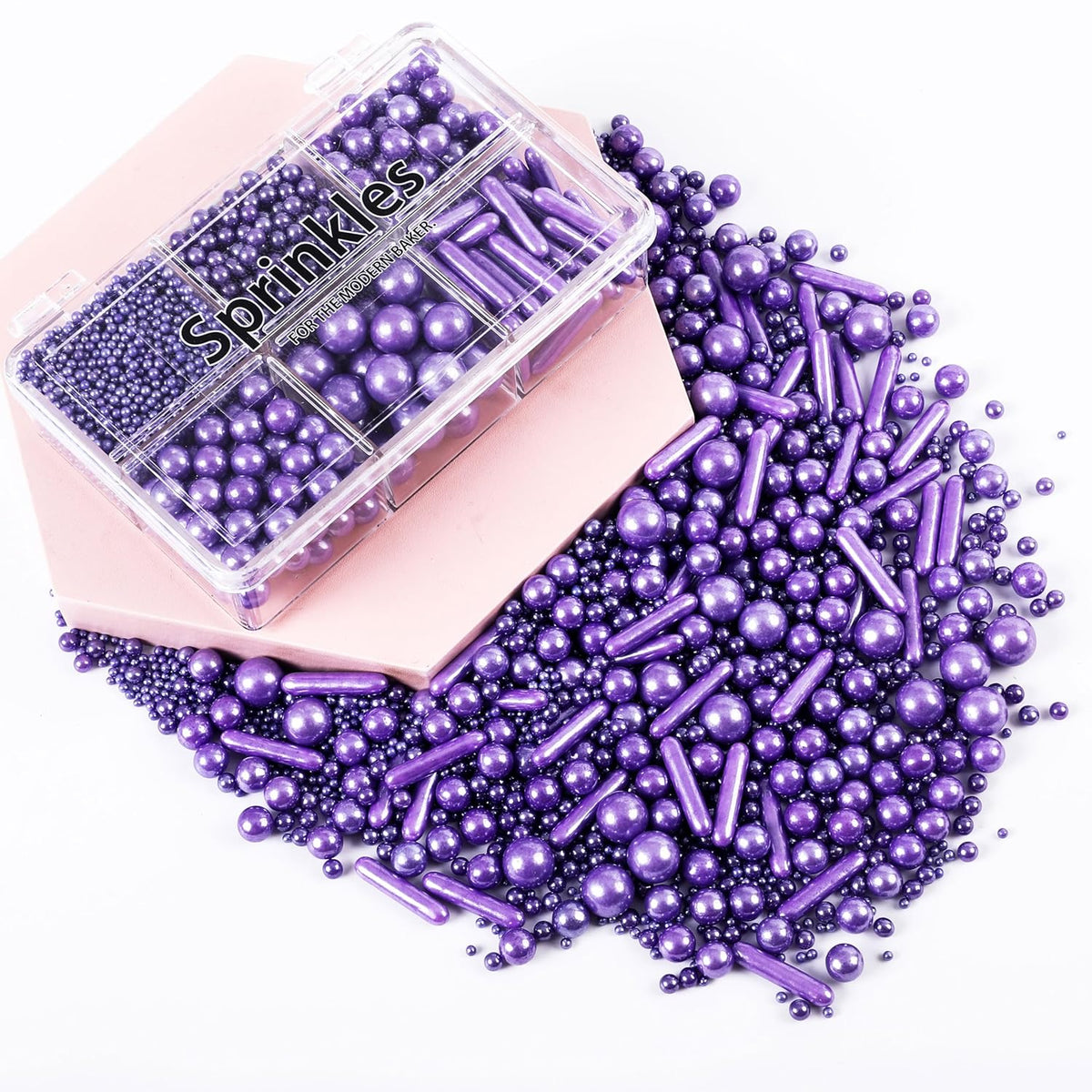 Kasvan Purple Mix Sugar Sprinkles - Edible Candy Pearls with 4-Claw Sprinkle Pen,118g/4.16 Oz, Gift Box Pack, Baking Cake Decorations, Ice Cream Toppings and Cookie Decorating (Purple)