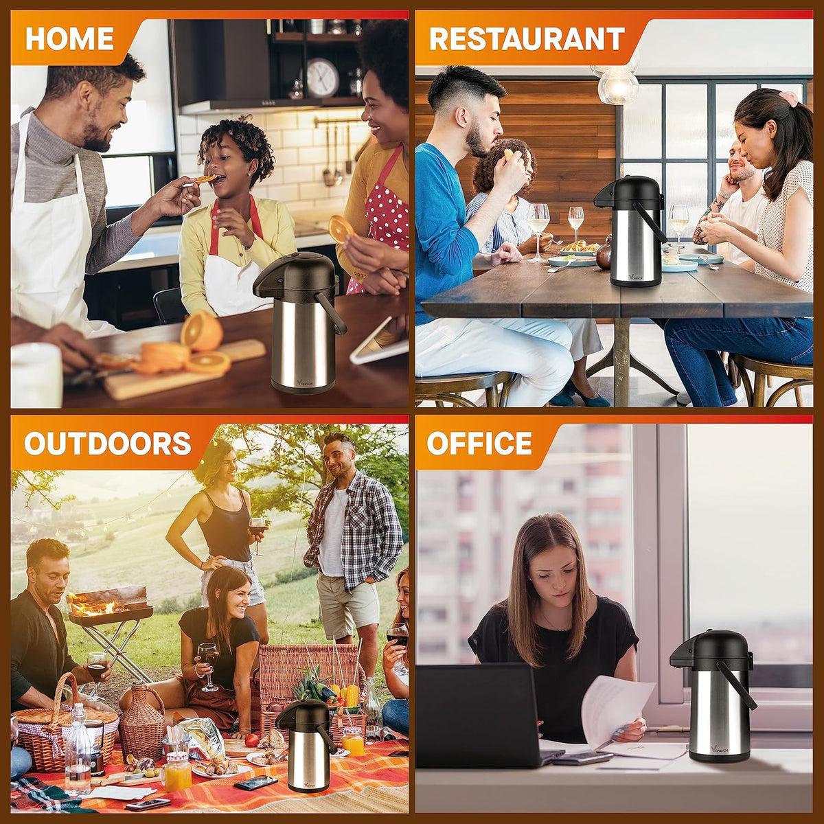 64 Oz Airpot Coffee Dispenser with Pump, Insulated Thermal Coffee Carafe - Stainless Steel Hot Beverage Dispenser - Coffee Urn for Hot/Cold Water, Drink Dispenser for Parties