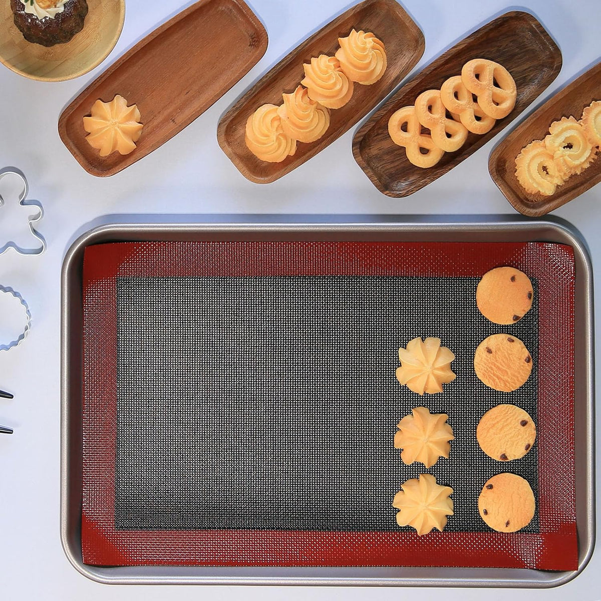 Perforated Silicone Baking Mat for Jelly Roll Pan, Non-Stick Eclair Baking Mat for 10 x 15-inch Tray Pan, 2 Pcs Mesh Cookie Sheet Liner for Homemade Bread, Sugar Cookie and Pastry