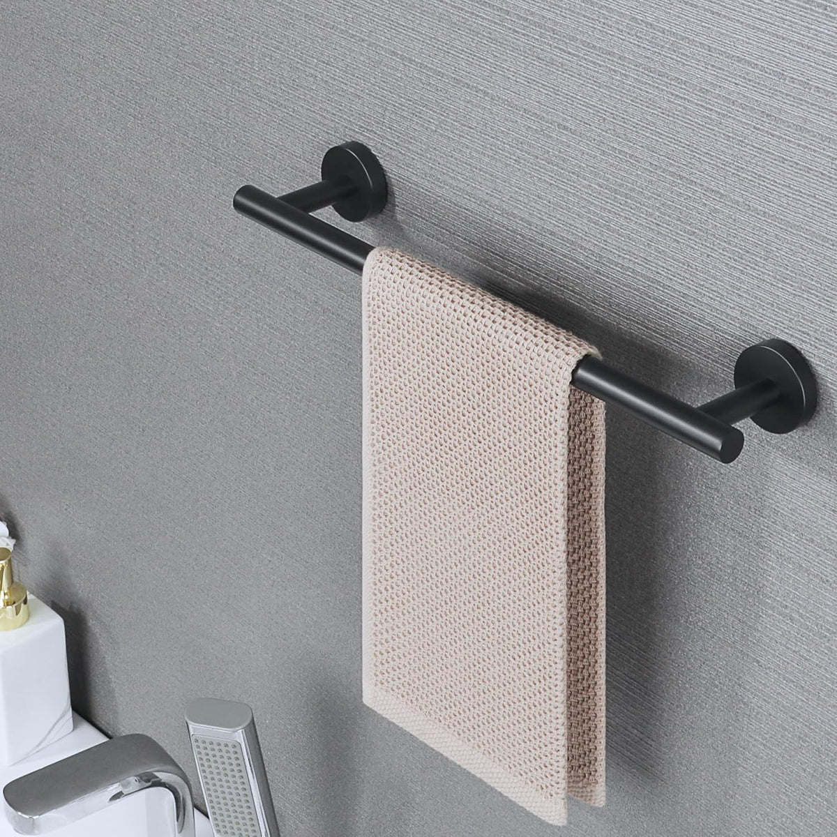 SAYAYO Black Towel Racks for Bathroom, 16 Inch Towel Bar Towel Rod Towel Holder Wall Mount SUS304 Stainless Steel (Hanging Length 13-Inch)