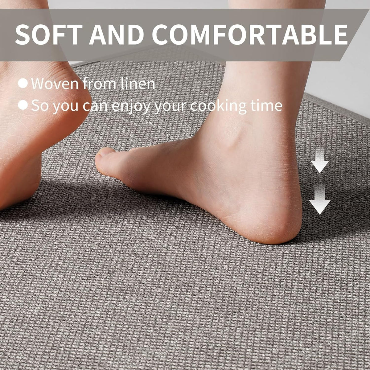 Kitchen Mats for Floor, Super Absorbent Kitchen Rugs Non Slip Washable, Soft Imitation Linen Braided Kitchen Runner Rug, Standing Mat Kitchens Sink Mat, Easy to Clean, Gray 17x95