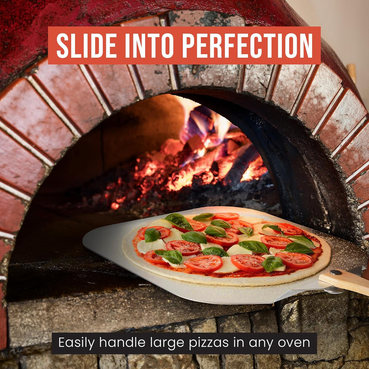 Chef Pomodoro Aluminum Metal Pizza Peel with Foldable Wood Handle for Easy Storage, Pizza Spatula, Gourmet Luxury Pizza Paddle for Baking Homemade Pizza Bread (18 x 20 inch)
