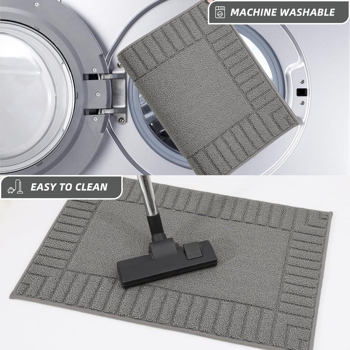 BEQHAUSE-Kitchen-Rugs-Washable-Kitchen-Mats-for-Floor Non-Slip Kitchen Mat Absorbent Kitchen Floor Mat with TPR Non Skid Backing,Grey,20”x30”