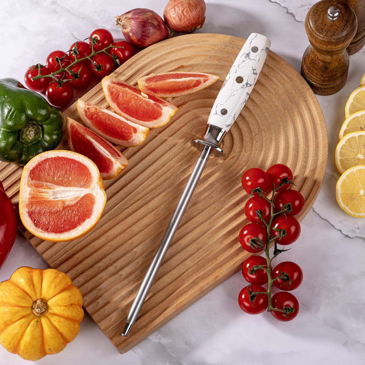 Takoizu 8-Inch Sharpening Rod – Diamond-Coated, Long-Lasting Knife Sharpener, White Turquoise Handle