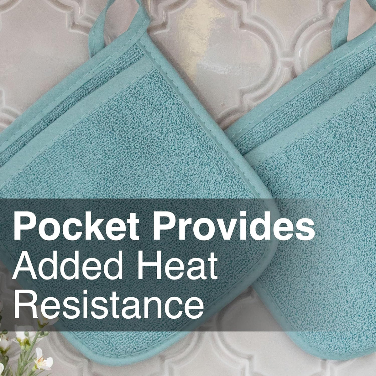 RITZ Terry Pocket Mitt & Hot Pad: Unparalleled Heat Resistant, Durable 100% Cotton,Ergonomically Designed for Optimal Grip, Easy-Care Machine Washable 4-Pack, Dew