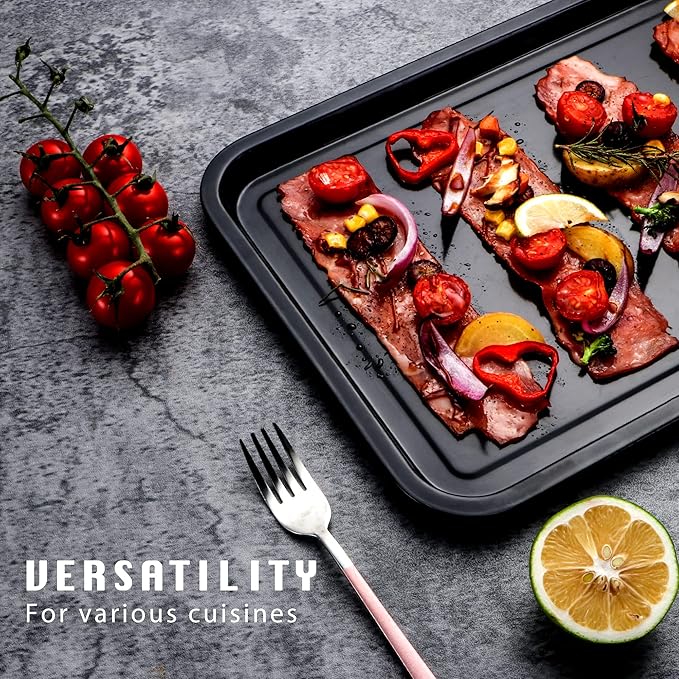 HONGBAKE 2 Pack Quarter Sheet Pan for Baking - Nonstick 13.8 x 9.8 Small Cookie Sheet with Wider Grips, 27% Thicker Carbon Steel Commercial Oven Tray - Black