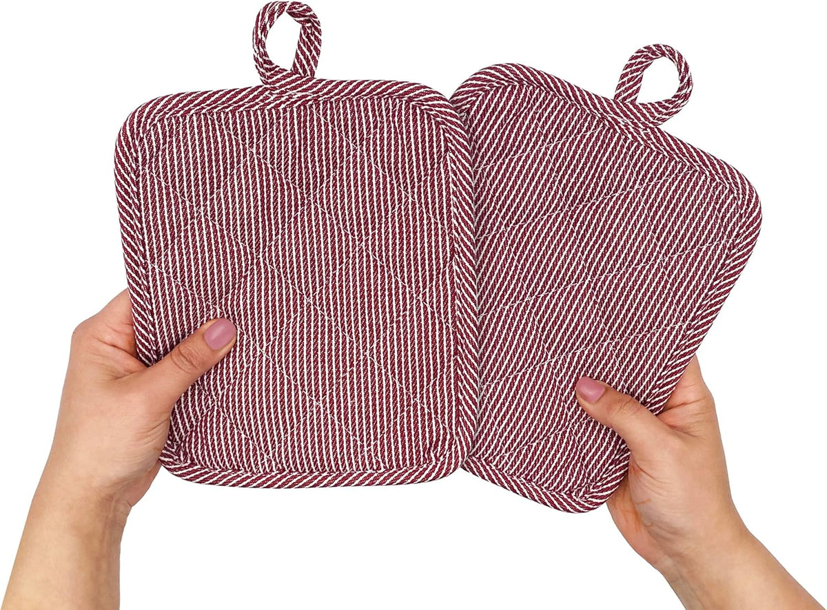 American Linen Pot Holders, Hot Pads, Table Pads for Kitchen and Dining Table, Non Slip Heat Resistant Hot Pot Holder (Burgundy, 4 Pack)