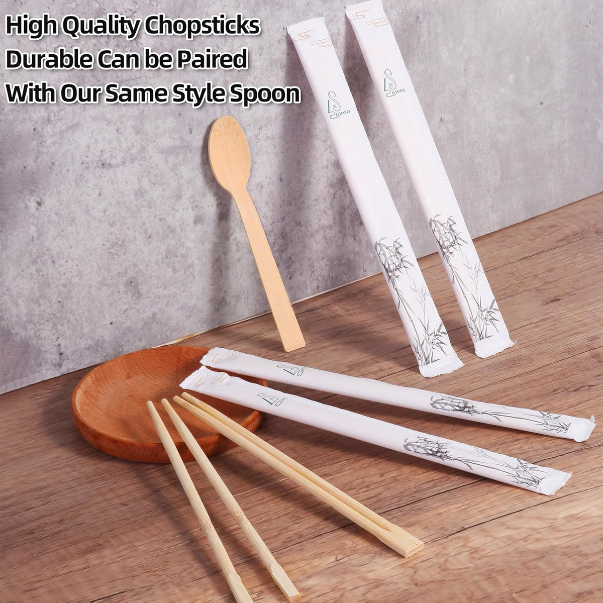 Disposable Bamboo chopsticks (50PAIRS) Sturdy Smooth,Individually Wrapped Wooden Chopsticks Best for Korean Japanese Sushi & Asian Dishes,chopsticks surface smooth without debris.