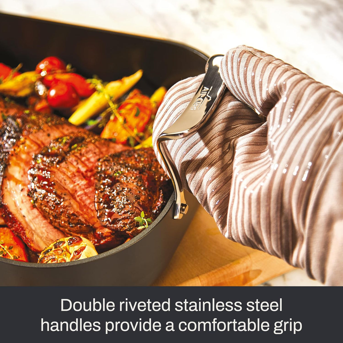 All-Clad Essentials Hard Anodized Nonstick Roaster with Rack 11x14 Inch Oven Broiler Safe 500F Roaster Pan, Pots and Pans, Cookware Black