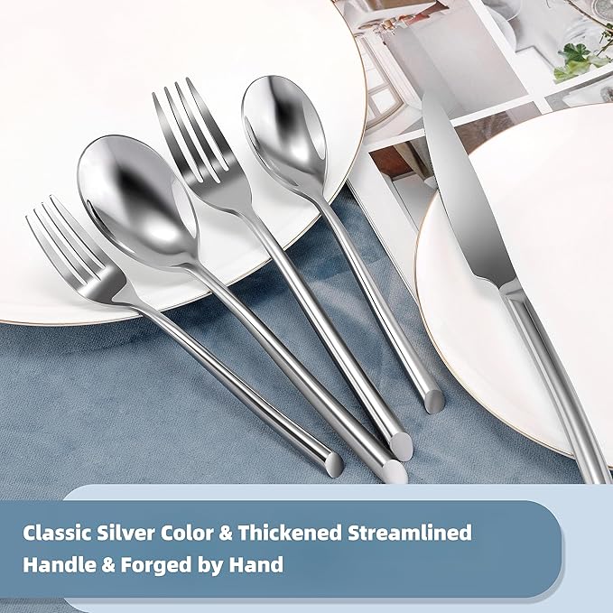 DEACORY Silverware Set Flatware Set Stainless Steel Cutlery Set with Streamlied Handle Mirror Finished Heavy 20 Pieces Home Kitchen Daily Use Wedding Housewarming Gift Dishwasher Safe Service for 4