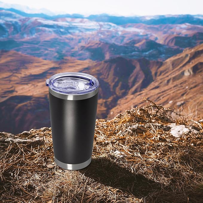 20 oz Tumbler Coffee Travel Tumblers Bulk with Lid Stainless Steel Double Wall Vacuum Insulated Mug Powder Coated Cups fit Car Cupholder for Hot and Cold - Black, 12Pack