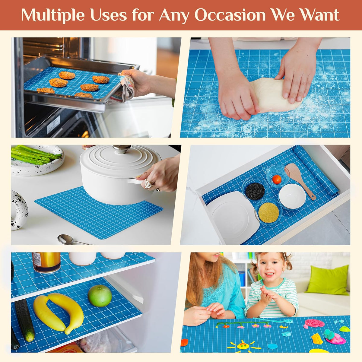 Silicone Baking Mat, 16 IN x 6 FT Free Cutting Baking Sheet, Non-Stick Reusable Dough & Pastry Mat, Non-Slip Silicone Mat Roll for Air Fryer Liner, Freeze Dryer, Oven Baking Pan, Kitchen Counter