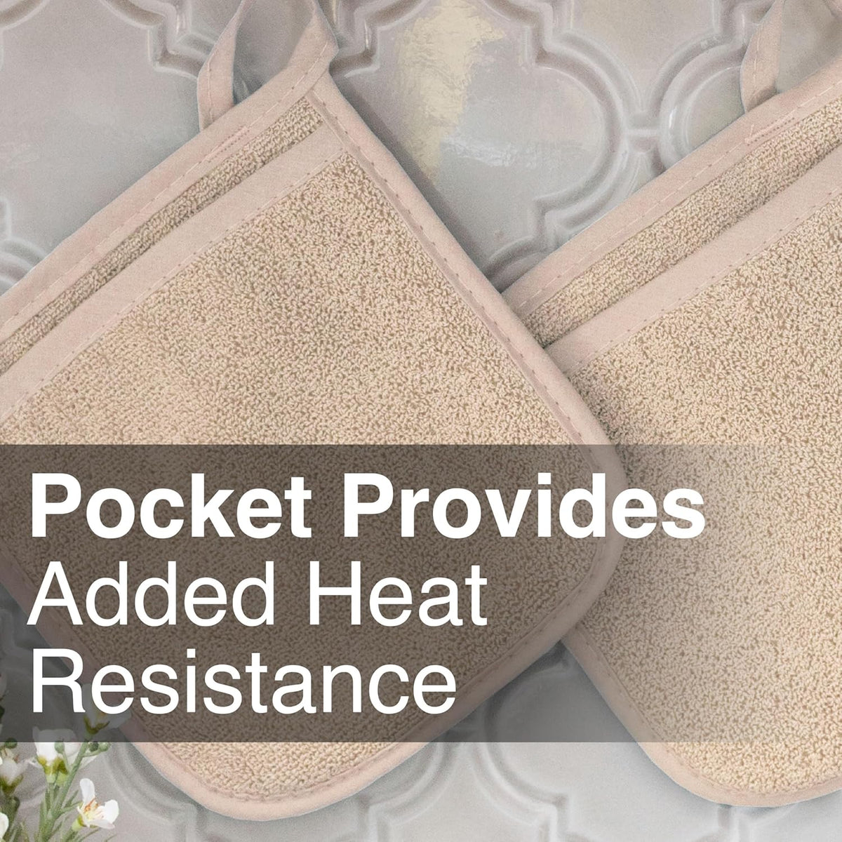 RITZ Terry Pocket Mitt & Hot Pad: Unparalleled Heat Resistant, Durable 100% Cotton,Ergonomically Designed for Optimal Grip, Easy-Care Machine Washable 4-Pack, Latte