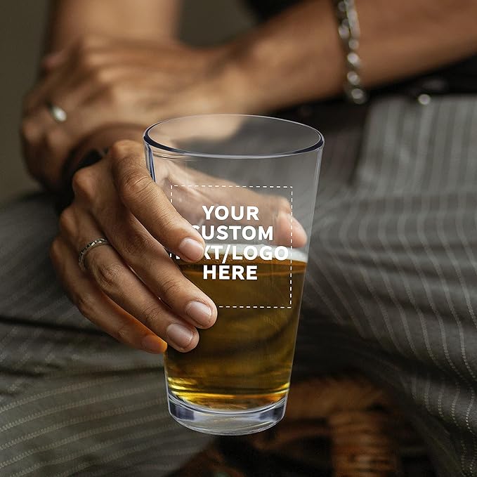 Custom Libbey Pint Glass 16 oz. Set of 10, Personalized Bulk Pack - Beer Glasses, Heavy Duty Drinkware - Clear