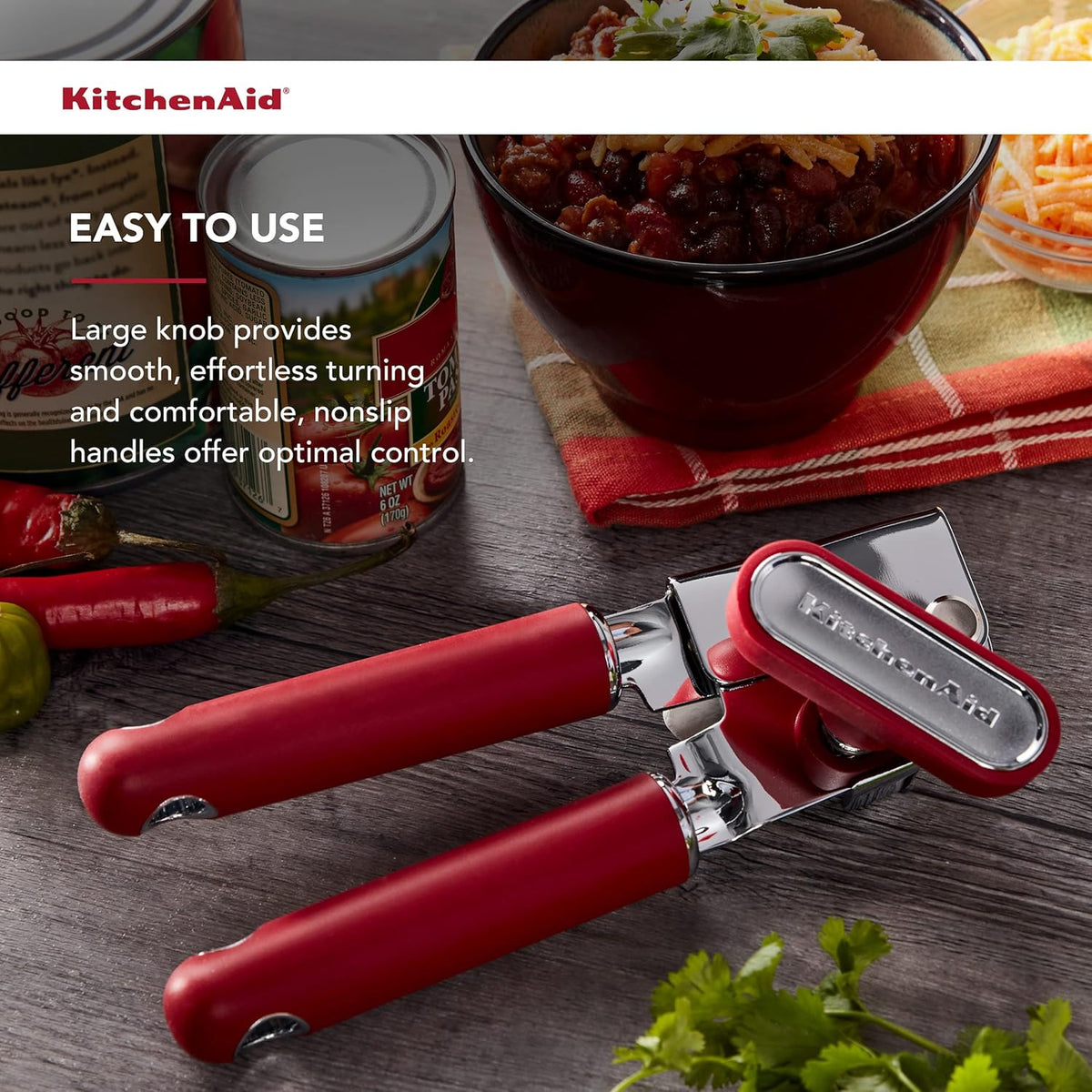 KitchenAid Classic Multifunction Can Opener and Bottle Opener Easy to Use, Razor Sharp Stainless Steel Cutting Wheel, Soft Ergonomic Handles, Soft Red
