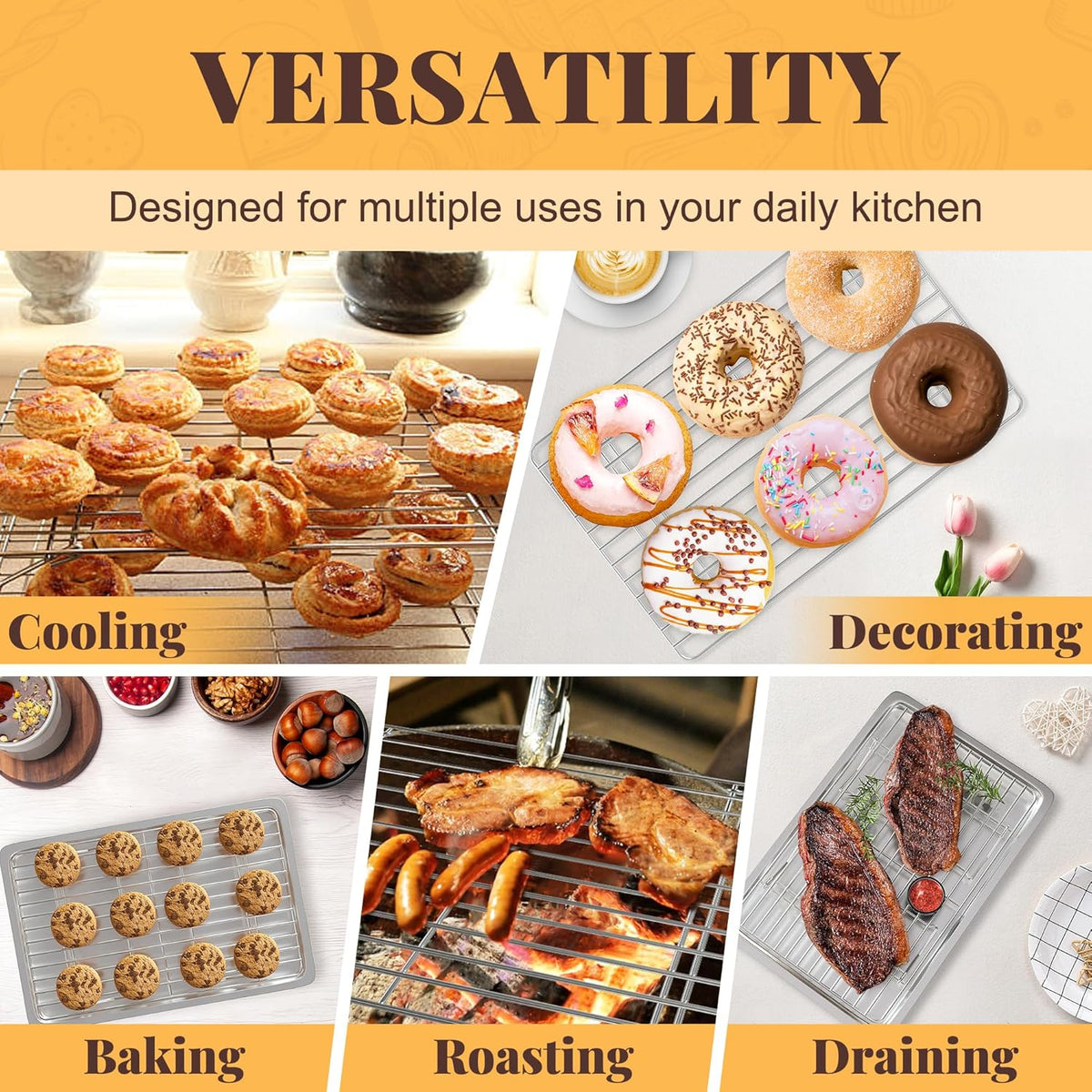Cooling Racks for Cooking and Baking - 3 Tier Stackable Grid Wire Baking Rack for Oven Cooking, Baking, Grilling, Roasting -Dishwasher Safe Bacon Rack