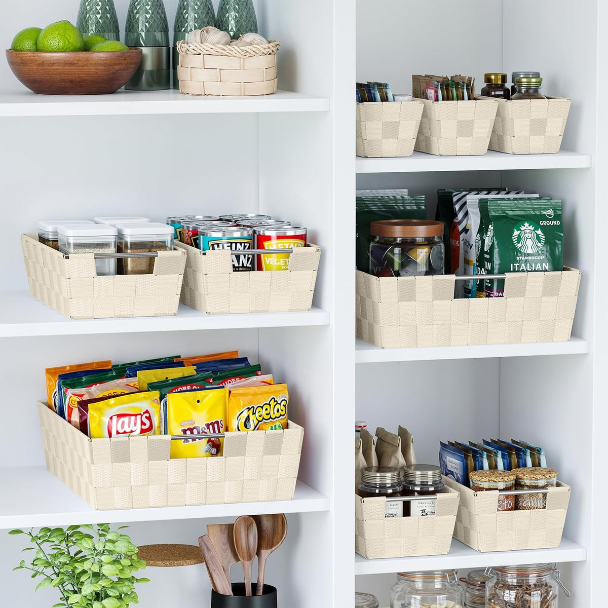 Baskets For Organizing Set Of 9 Cream - Storage Baskets For Shelves - Perfect Closet Organizer Bins, Bathroom Basket, and Pantry Basket - Small Storage Bins For Shelves - Bin For Organization