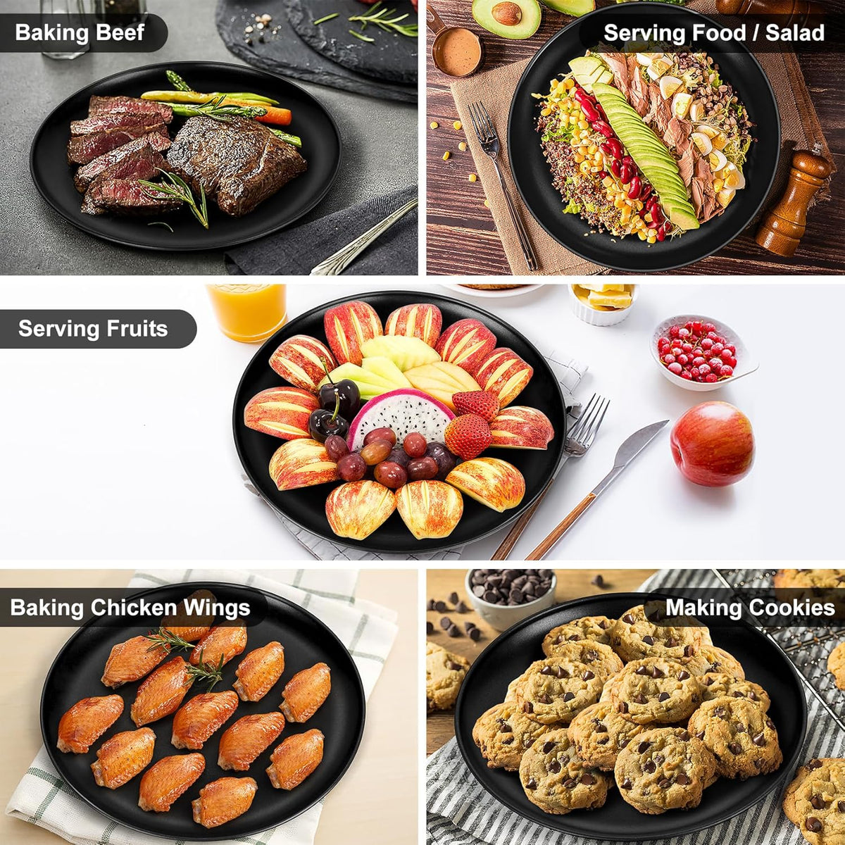 P&P CHEF Pizza Pan Bakeware for Home Kitchen, Stainless Steel Pizza Tray for Baking Pizza, Healthy & Reusable & Easy Clean, Oven & Freezer Safe, 12 Inch & Black
