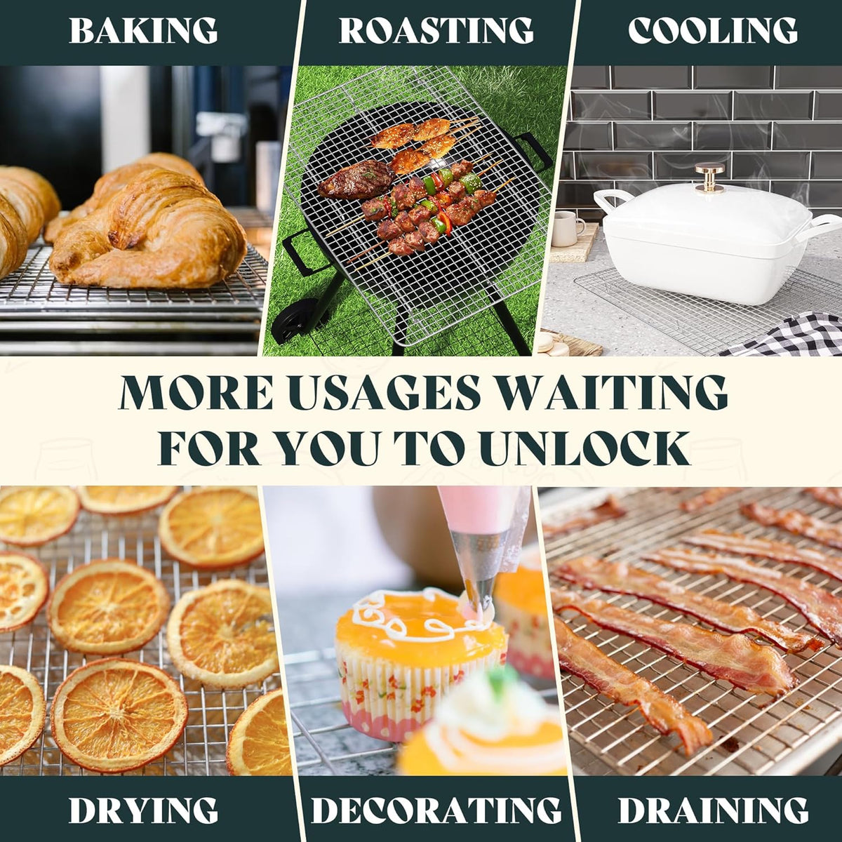 Cooling Racks for Cooking and Baking-11.5"x16.5" Oven Safe Premium Stainless Steel Heavy Duty Baking Rack Tight-Wire, Fits Half Sheet Pan for Roasting & Grilling & Cooking-1 Pack-Heavy Duty