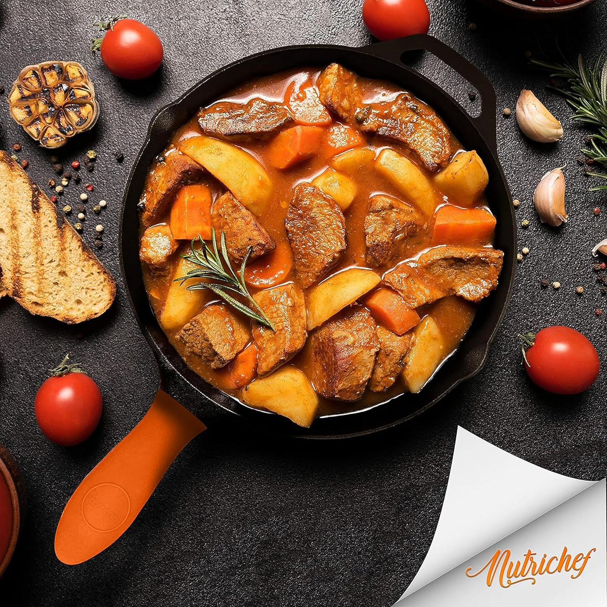 NutriChef 10" & 12" Pre-Seasoned Cast Iron Pans - Durable Nonstick Skillets, Cool-Touch Silicone Handle, For Oven, Grill & All Stovetops
