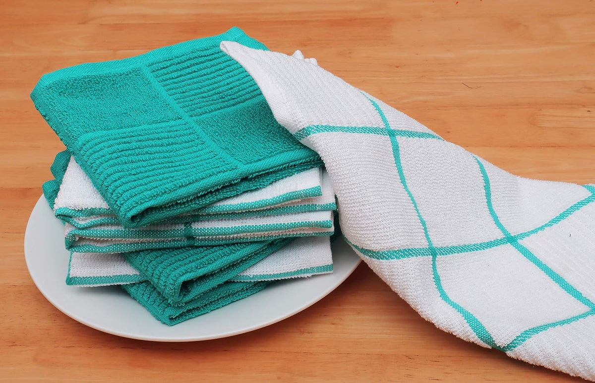 AMOUR INFINI Dish Cloths for Washing Dishes Set of 8 - Highly Absorbent, Super Soft Kitchen Dishcloths - Reusable Quick Dry Dish Rags for Cleaning & Drying Kitchen Linens (12x12 Inch - Teal)