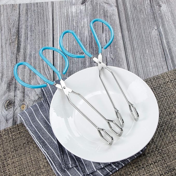 10-Inch Stainless Steel Scissor Tongs, MSY BIGSUNNY Kitchen Food Tongs with Non-slip, Comfort-Grip Handle, Heavy Duty Cooking Tongs - 2 Pack, (Blue)