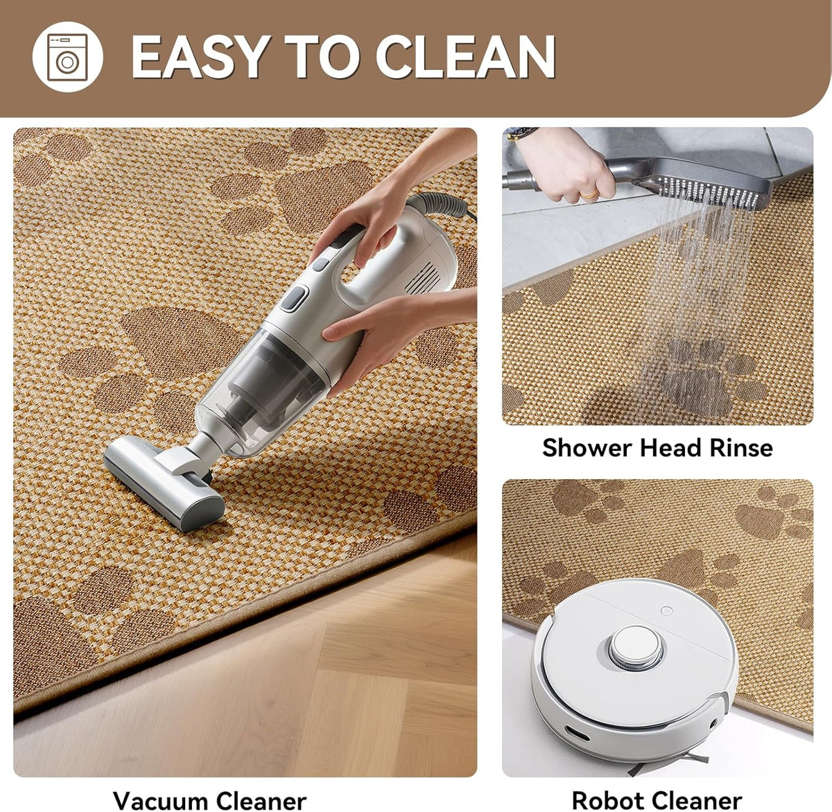 Kitchen Mats for Floor, Super Absorbent Kitchen Rugs Non Slip Washable, Rubber Backing Soft Woven Linen Embroidery Runner Rug, Standing Mat Kitchen Sink Mat, Easy to Clean, Brown 17x30