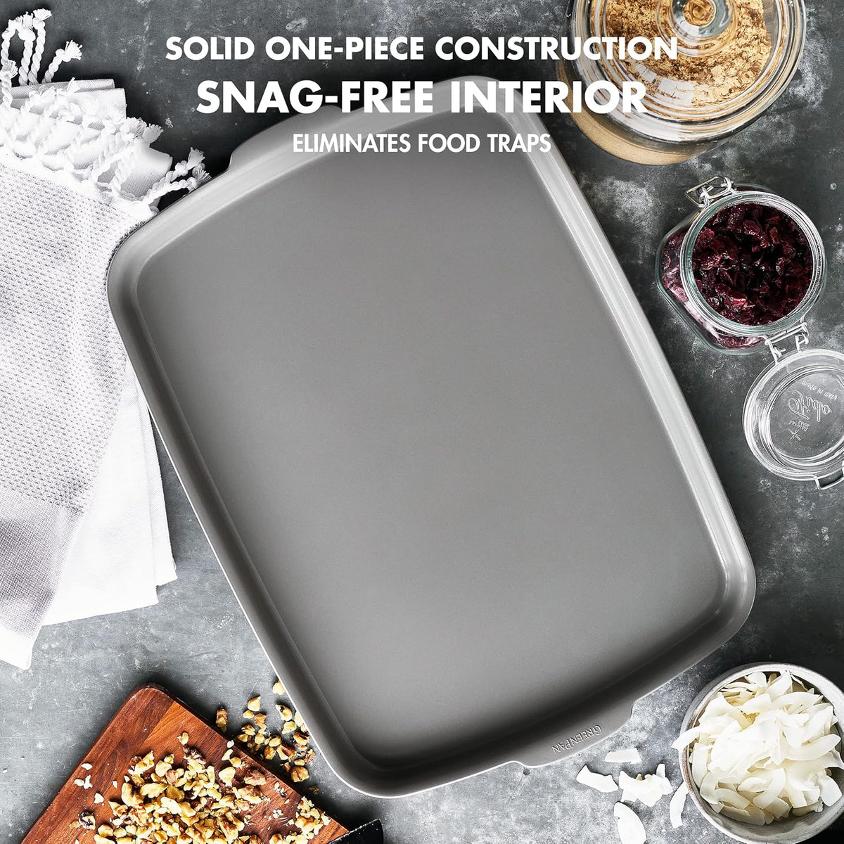 GreenPan Premiere Ovenware Healthy Ceramic Nonstick 13" x 9" Quarter Sheet Baking Pan, PFOA & PFAS-Free, Warp-Free Bakeware, Durable Quick Heating, Oven & Broiler Safe to 600F, Dishwasher Safe, Gray