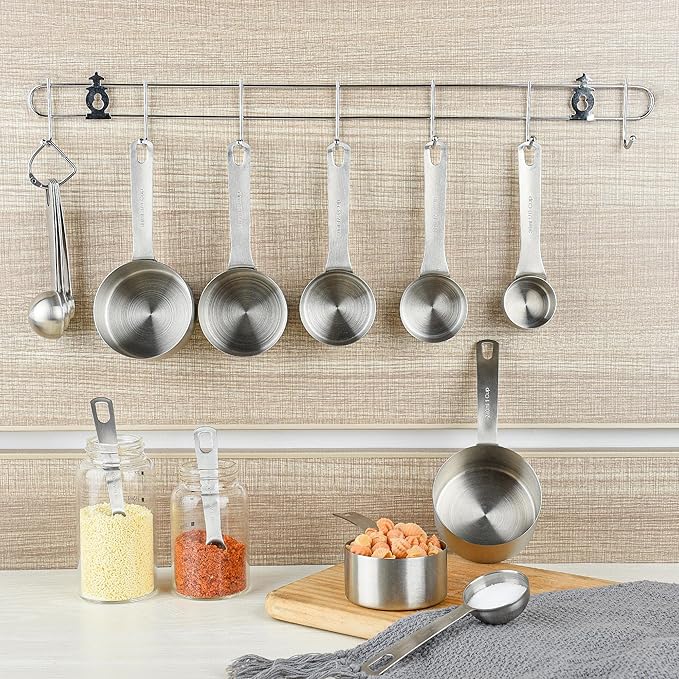 Measuring Cups and Spoons Set, 18/8 Stainless Steel 7 Measuring Cups and 8 Measuring Spoons with Leveler, Kitchen Measure Cups Spoons, Heavy Duty Baking Measurement Cups Spoons Set