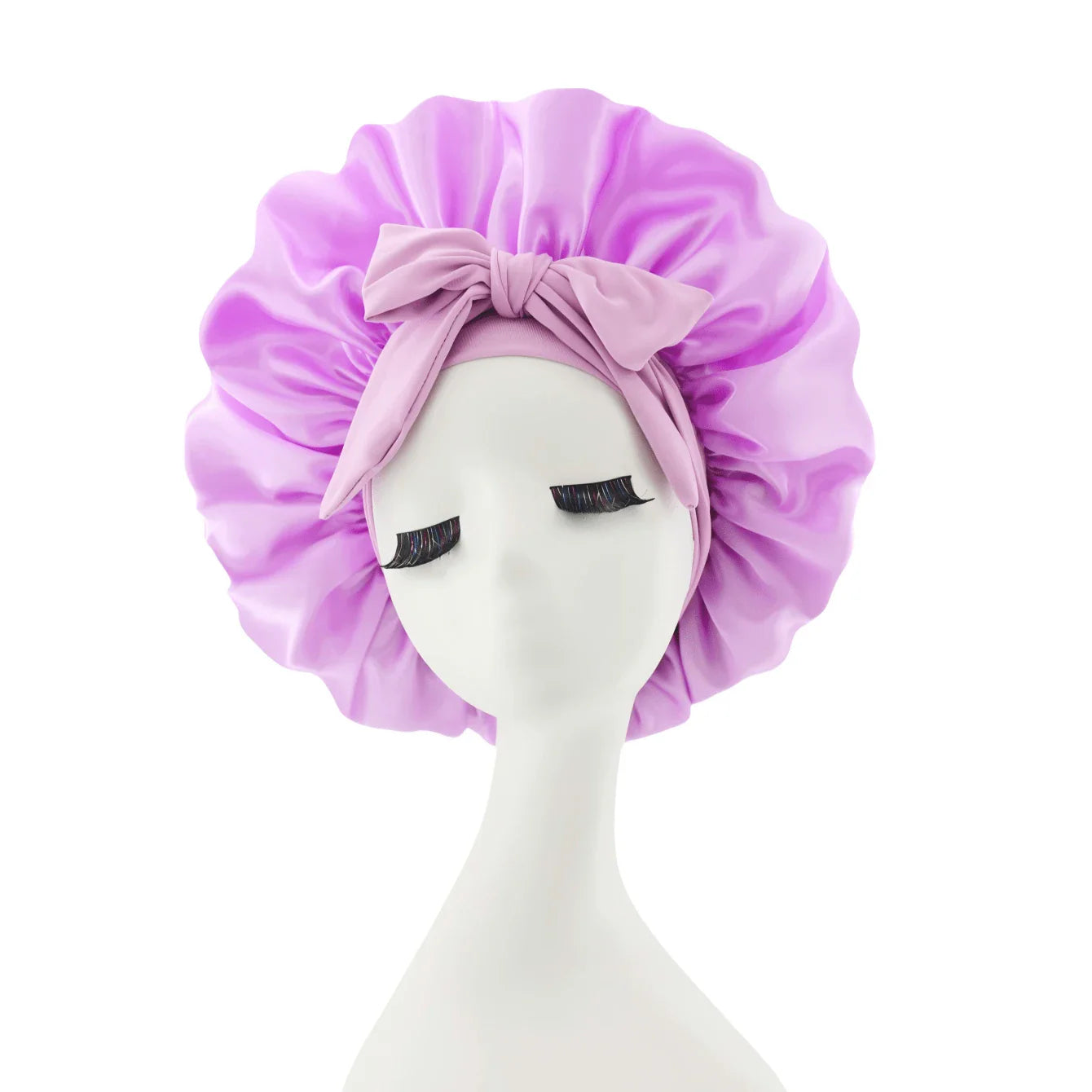 [Pink Satin Bonnet] Soft Luxurious Pink Satin Bonnet - Adjustable Tie Band & Bow Accent, Comfortable Ruffled Design For A Snug Fit, Hair Protection | Satin Cap | Smooth Satin Finish For Women & Men