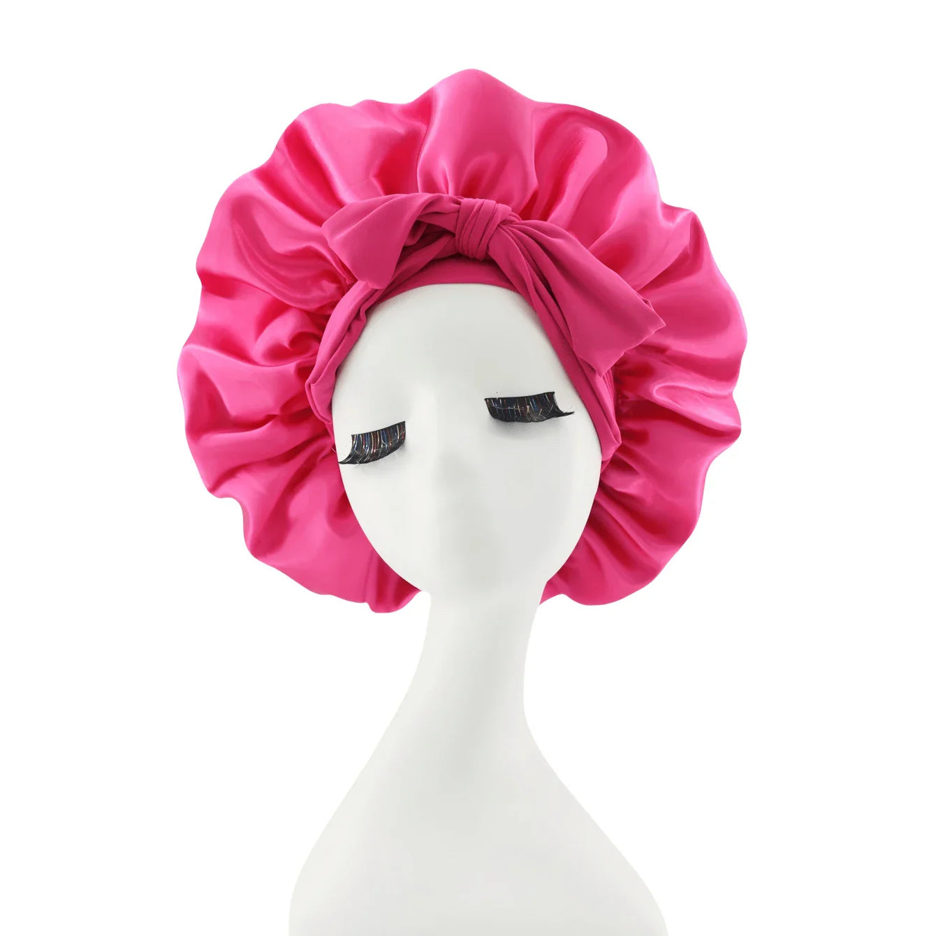 [Pink Satin Bonnet] Soft Luxurious Pink Satin Bonnet - Adjustable Tie Band & Bow Accent, Comfortable Ruffled Design For A Snug Fit, Hair Protection | Satin Cap | Smooth Satin Finish For Women & Men